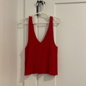 Red Ribbed Tank Top